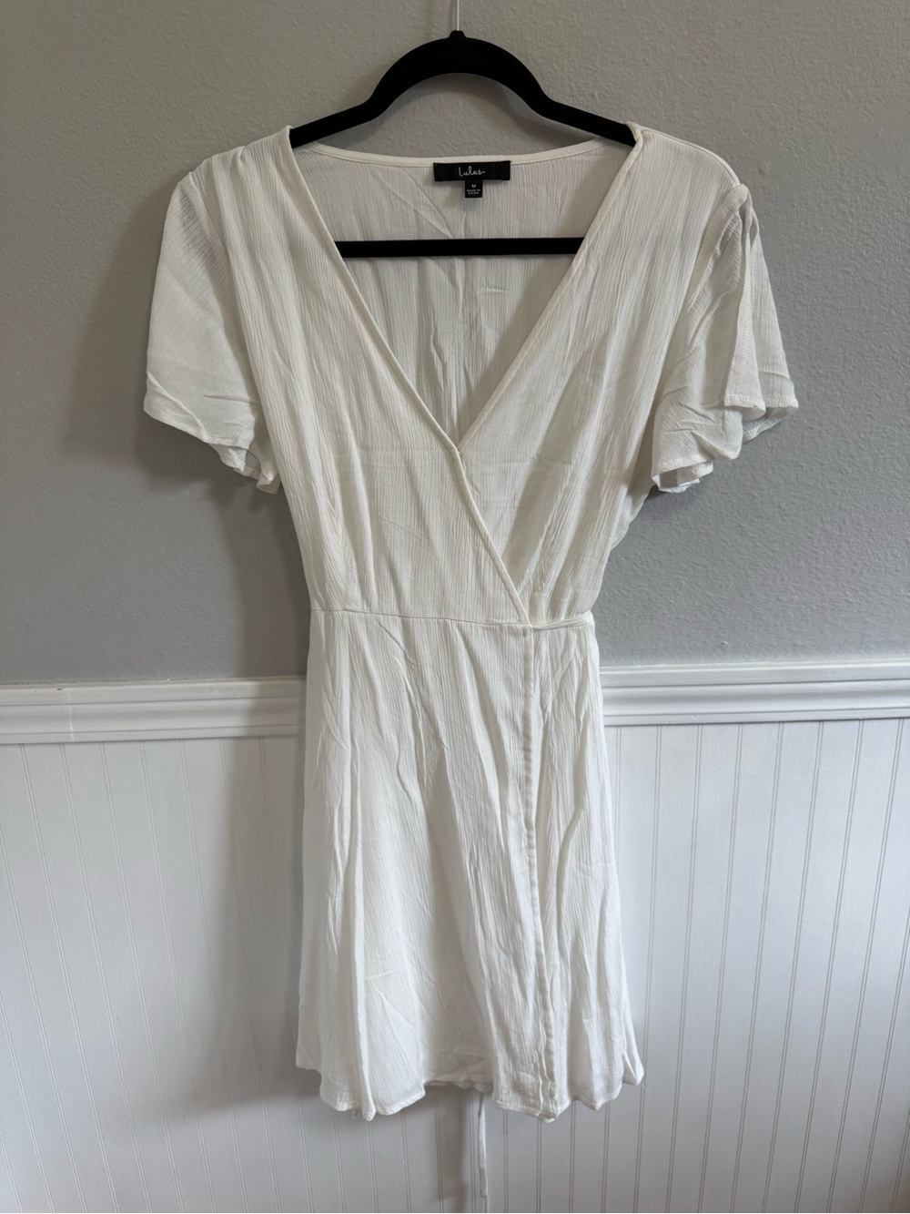 Lulu's Ivory V-Neck Wrap Mini Dress